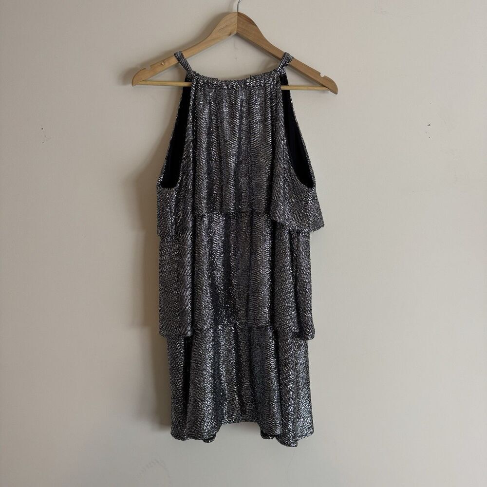 Caramela Black Silver Tiered Halter Dress Womens M Party Cocktail - Picture 2 of 11